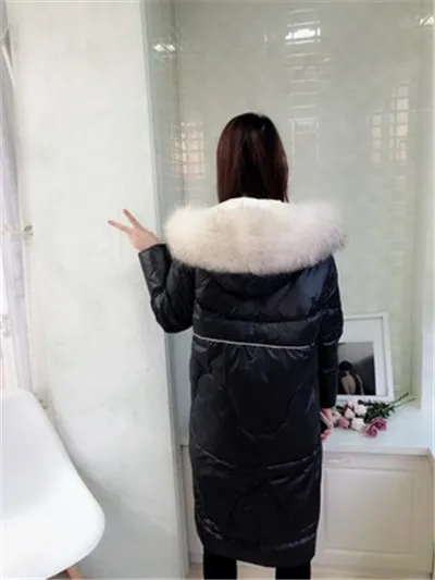 Высококачественный Женский пуховик, зимнее пальто с капюшоном и воротником из меха енотовидной собаки, толстое теплое женское длинное пальто на утином пуху A2397