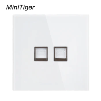 

Minitiger White Luxury Crystal Tempered Glass Frame Double RJ11 Tel Jack 2Gang Double Telephone Socket Outlet Wiring Accessories