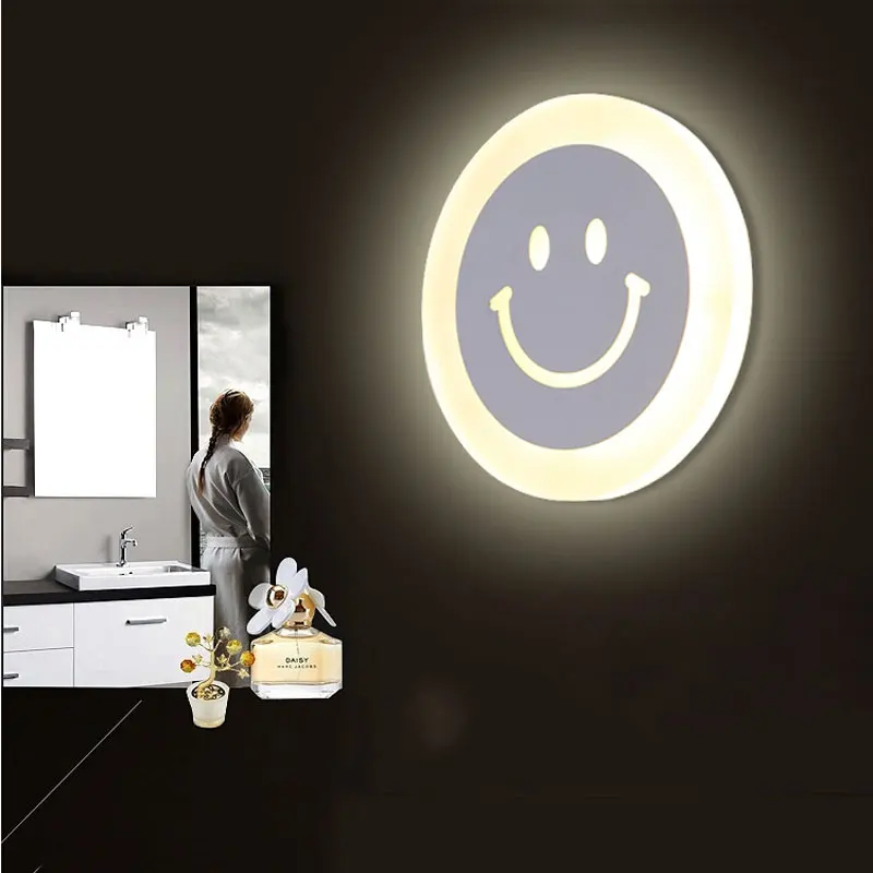 

Fashion bedroom wall lamp entrance wall lights personality living room sconce round smile bedside corridor bathroom lights