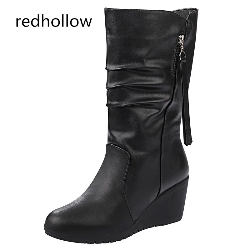 

2019 New Autumn Winter Women Boots High Heels Fringe High Quality Solid PU Leather Fashion Boots Wedges Shoes Femal Ladies Shoes