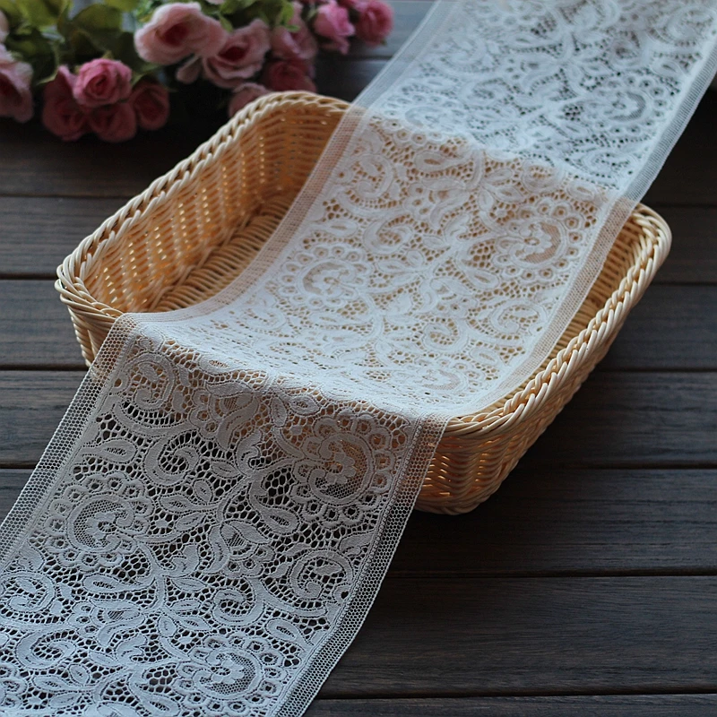 

17cm wide 2 yds/lot,Ivory white Hair Decoration Wide Elastic Stretch Lace Trim wedding dress skirt lace trim