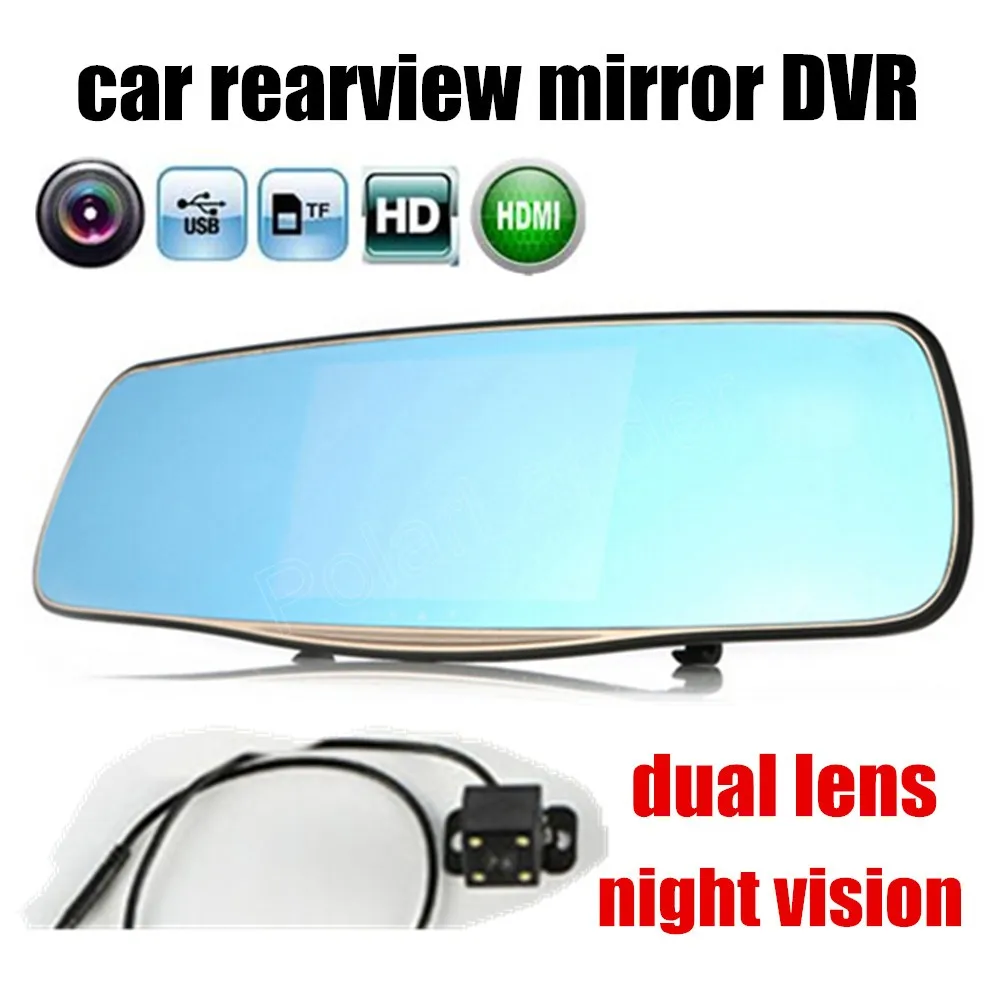 Free Shipping Car Rearview Mirror DVR dual lens with Parking Backup