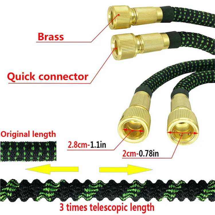 Садовый шланг 25Ft-100Ft Телескопический волшебный шланг для полива ЕС вода мытья автомобиля труба металлический распылитель садовая система
