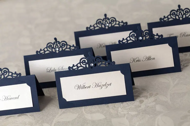 Темно-Синие Свадебные украшения Место карты со стразами ФИО гостя карты держатель для печати, 48 шт