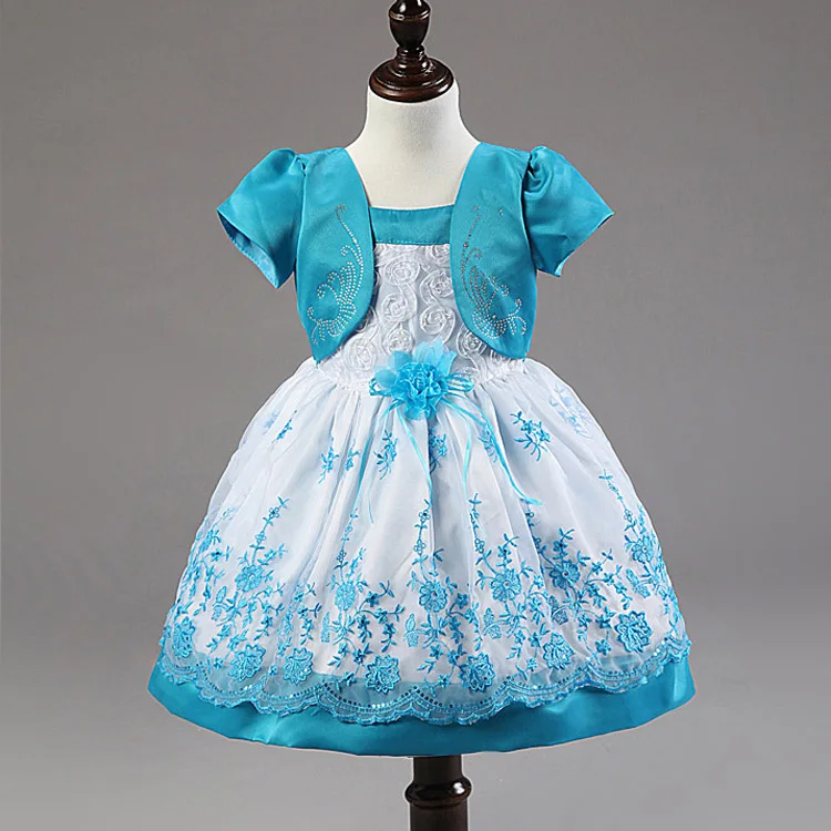 

Spring Girls Fake Two Pieces Princess Dresses With Lace&Embroidery Kids Short Sleeve Ball Gown Dress Vestidos Children Clothing