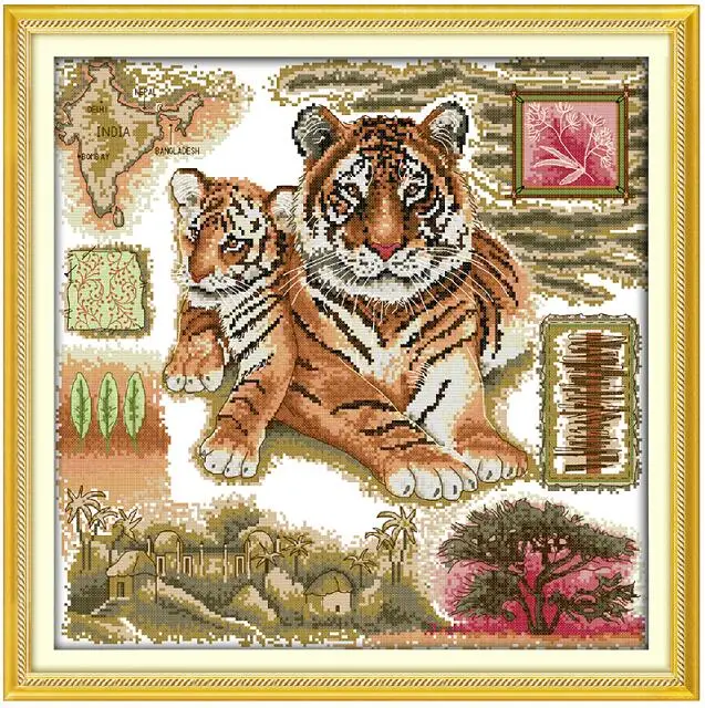 Набор для вышивания крестиком в африканском стиле, 11 карат, 14 карат, тигр, слон, жирафы, наборы для вышивания, рукоделие - Цвет: Tiger