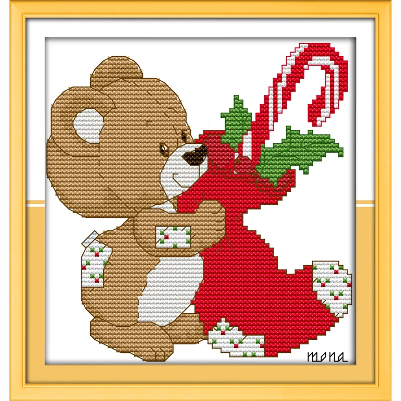 

Little bear Christmas stocking cartoon for kids room top grade counted cross stitch embroidery kits needlework DIY handmade gift