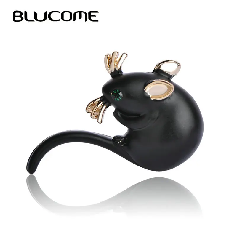 Blucome Cute Black Mouse Brooch Gold-color Alloy Animal Brooches For Scarf Sweater Corsage Accessories Lady Kids Jewelry Pins Up