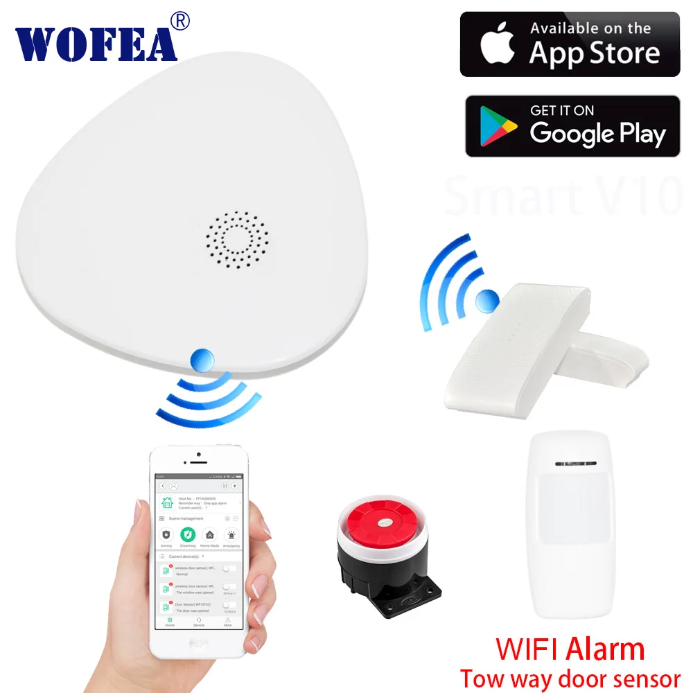 WOFEA Smart V10 wifi домашняя система охранной сигнализации с двухсторонним дверным датчиком с открытым и закрытым уведомлением о сообщениях управление приложением - Цвет: WIFI alarm set