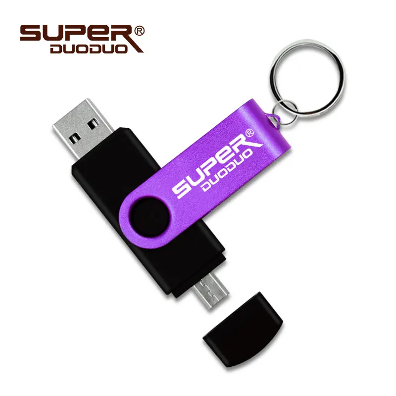 Высокое качество 2 в 1 OTG USB флеш-накопитель USB 2,0 вращающийся флеш-накопитель 4 ГБ 8 ГБ 16 ГБ флеш-накопитель 32 Гб U диск 64 Гб карта памяти usb - Цвет: purple