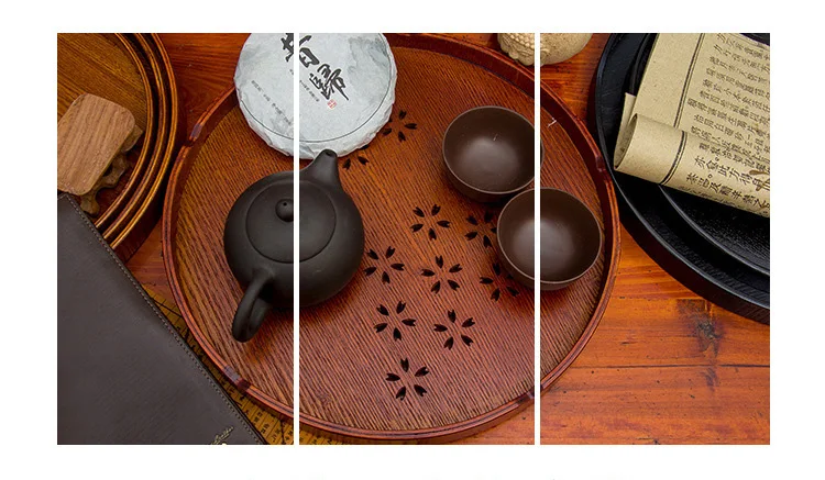 Круглый поднос для чая, японская тарелка из цельного дерева, креативный деревянный поднос для отеля, поднос для хранения фруктов, для ресторана
