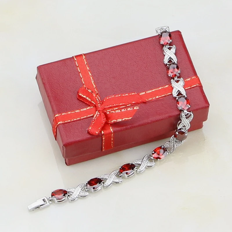 

Captivating Red Garnet Charm Bracelet 925 Sterling Silver Chain Link Adjustable Bracelet For Women Christmas Gift