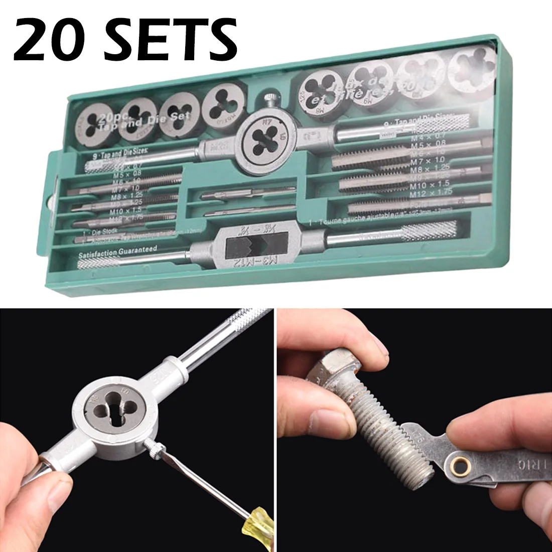 20pcs Alloy Steel Tap & Die Set with Small Twisted Hand Tools and 1/16-1/2 Inch NC Screw Thread Plugs Taps | Инструменты
