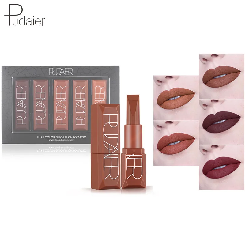 

Pudaier 5 PCS 5 Colors Waterproof Lipstick Long Lasting Makeup Cosmetics Matte Liquid Lip Sitck Beauty Red Lipstick Set