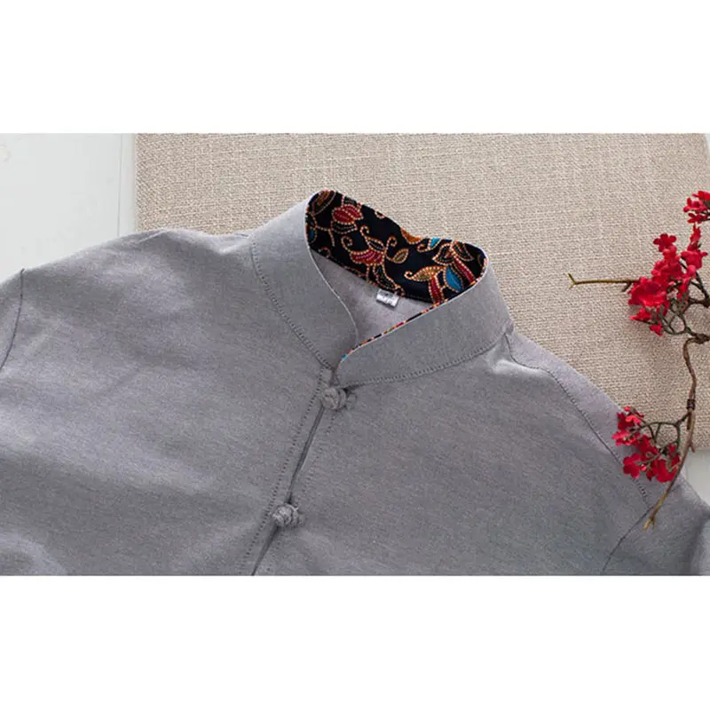 Китайские традиционные рубашки с длинными рукавами для единоборств костюм Тан Топы манжеты вышивка хлопок лен дышащая одежда
