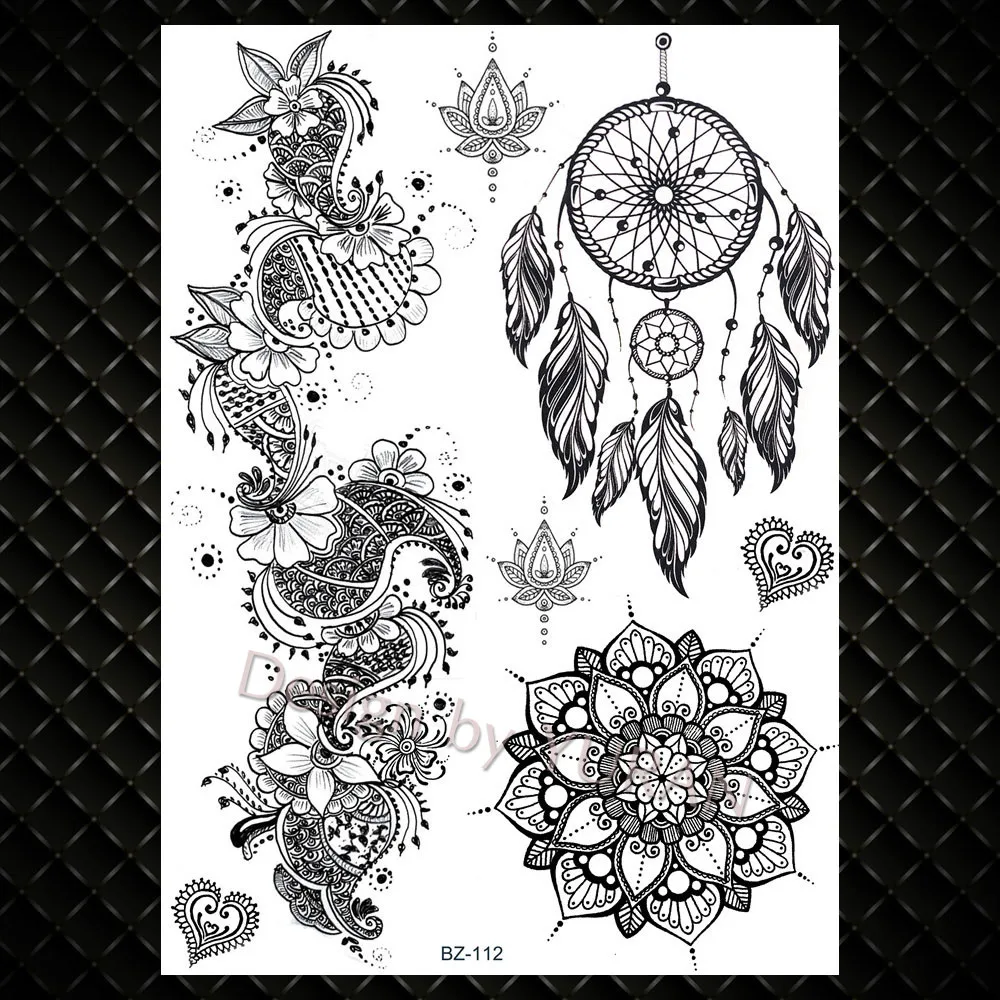 Sexy Dream Catcher Genasha Henna Flower Fake Tattoos Stickers Mandala  Rattan Temporary Tattoo Custom Chains Tatto Body Arm Chest - AliExpress, image size:1000x1000