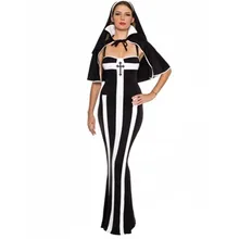 Al por mayor Nueva Llegada Sexy Mujeres Loco Saudita Monja Deluxe de Halloween Cosplay Negro Erótico Traje de Monja W205029