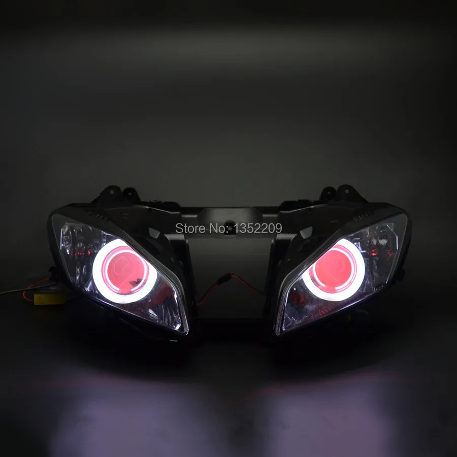 

Projector Motorcycle Headlight Assembly 35W HID White Angel Red Demon Eyes Fit For Yamaha YZF R6 2008-2013
