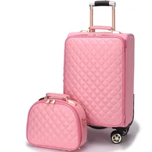 Модная женская тележка, набор для багажа с косметичкой, милый чемодан на колесиках, чемодан для переноски в ретро-стиле, чемодан для макияжа, 20/24 дюймов