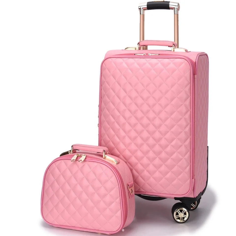 Fashion women trolley set luggage with cosmetic bag cute trolley