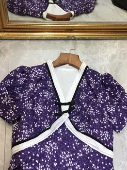 

The new summer 2020 show thin waist temperament purple print dress