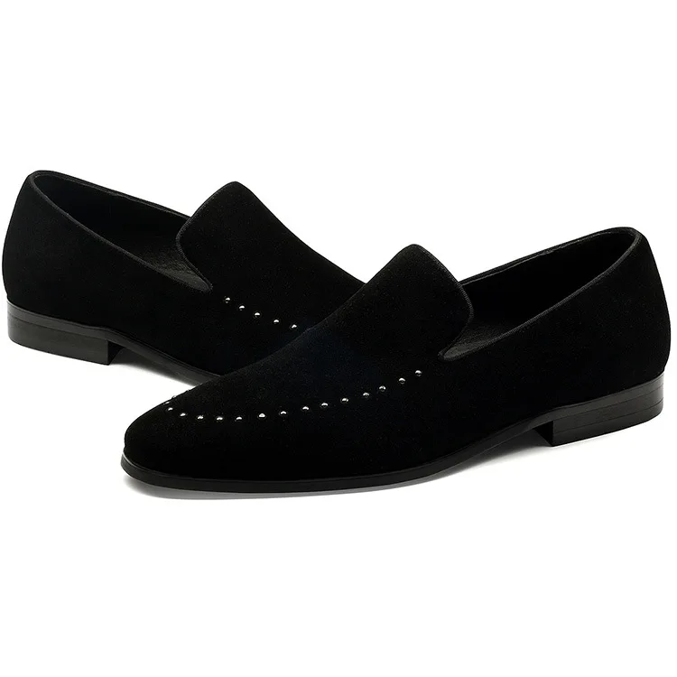 D'affaires Loisirs Black Cuir Conception Nombre Mode Rivets Sur Hommes Casual Pointu Noir Nouveau Chaussures En Travail Quotidien Slip Toe De ZwxaHn