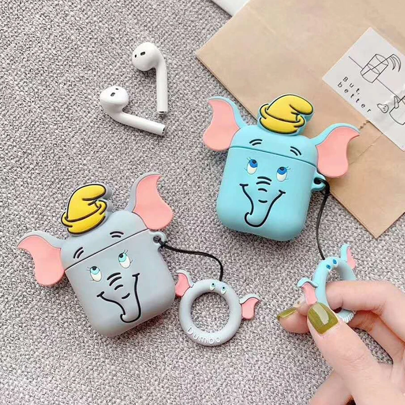 

For AirPods 1 2 Case Wired Elephant Pattern Earphone Cases For Air pods Cute Accessories Protect Cover with Finger Ring Strap