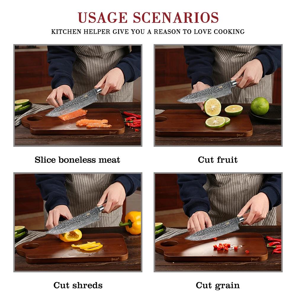 XYj 8 inch Chef Kitchen Cooking VG10 Damascus Knife Japanese Kitchen Cooking Tool Accessories Wood Handle Knives New Arrival