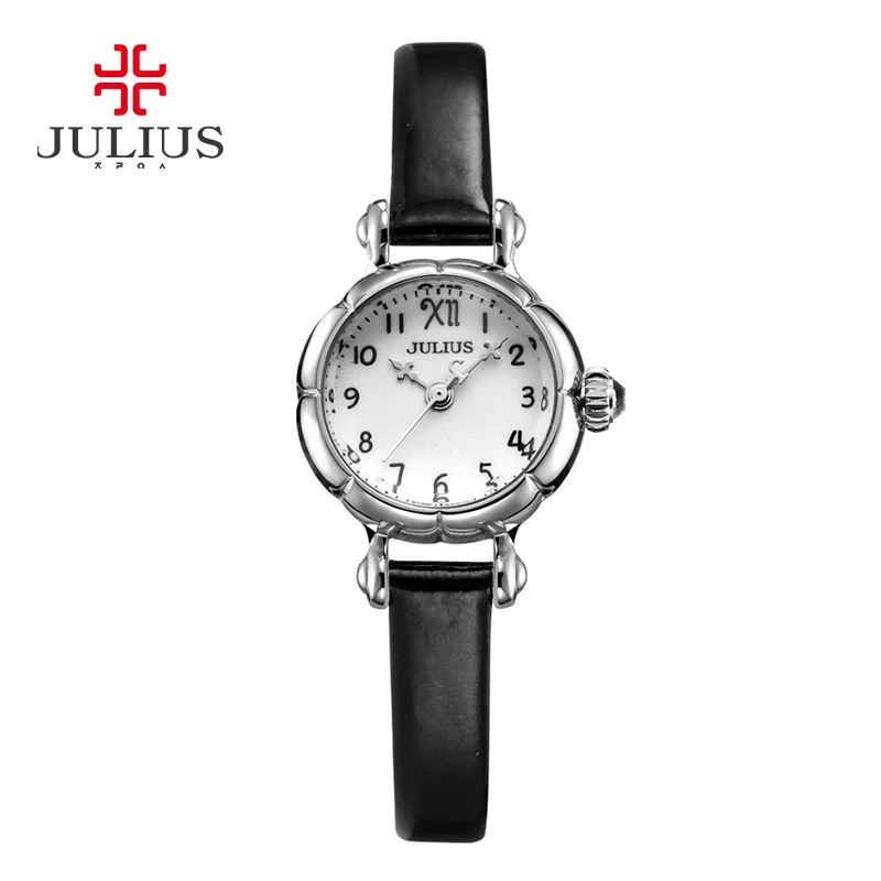 Милые мини-часы в виде тыквы Julius Lady, детские женские часы, японские кварцевые часы, модные кожаные часы, подарок для девочки, 969 - Цвет: Черный