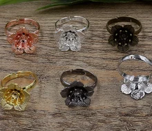 100pcs 16*6mm Flower Pad ring blank Cameo Tray,Bronze/Gold/Silver Ring setting,Handmade DIY Zakka jewelry Finding