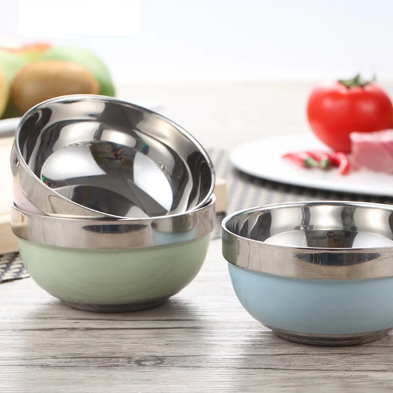 

Stainless Steel Salad Bowl Nordic Style with Lid Colorful Paint Leak-Proof Rice Bowl Kitchen Fruit Soup Bowl Food Container Box