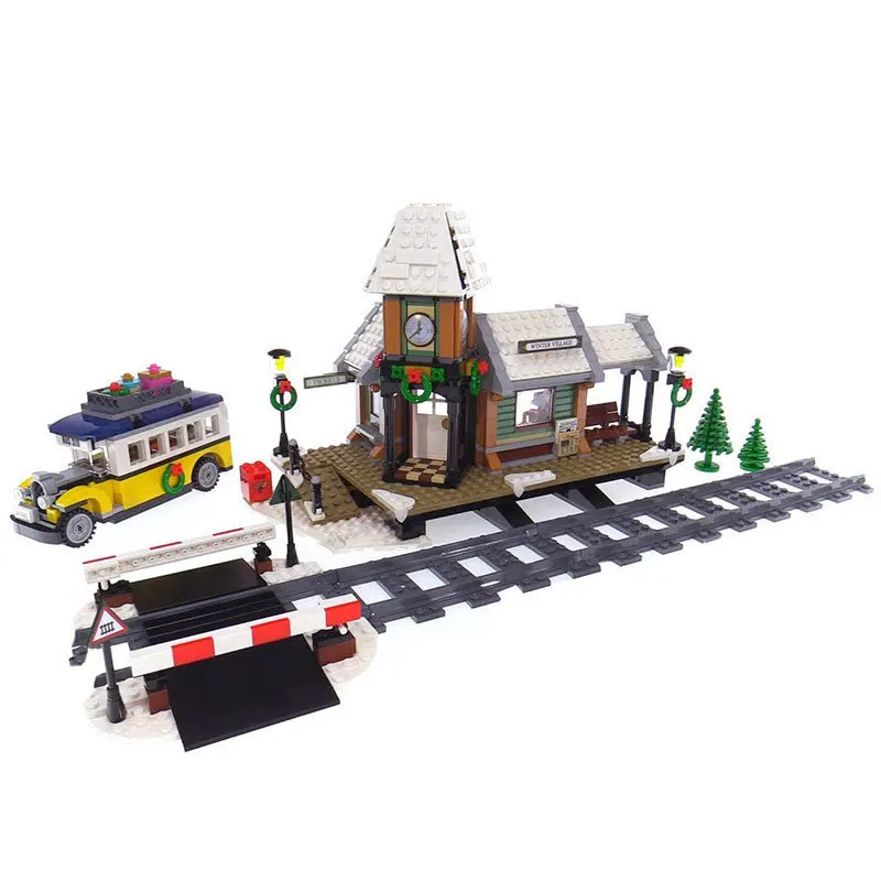 

36011 LEPIN 1010Pcs The Winter Village Train Station Model Building Blocks Enlighten Figure Toys For Children Compatible Legoe