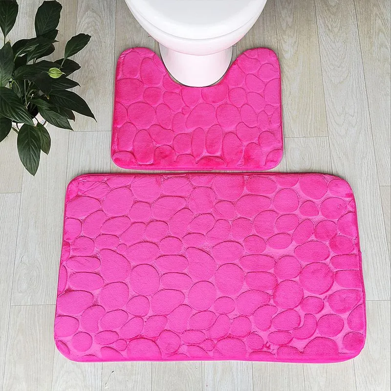 

2 Pieces/ Set 50x80cm 50x40cm Non-slip Floor Carpet Mat Pebbles Flannel Toilet Carpet WC Waterproof Floor Mats Memory Foam Rug