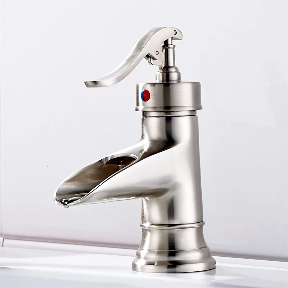 

Bathroom Basin Sink Faucet Lightweight Waterfall Adjustable Easy Install Copper Single Handle Hole Mixer Tap Deck Mount Silver