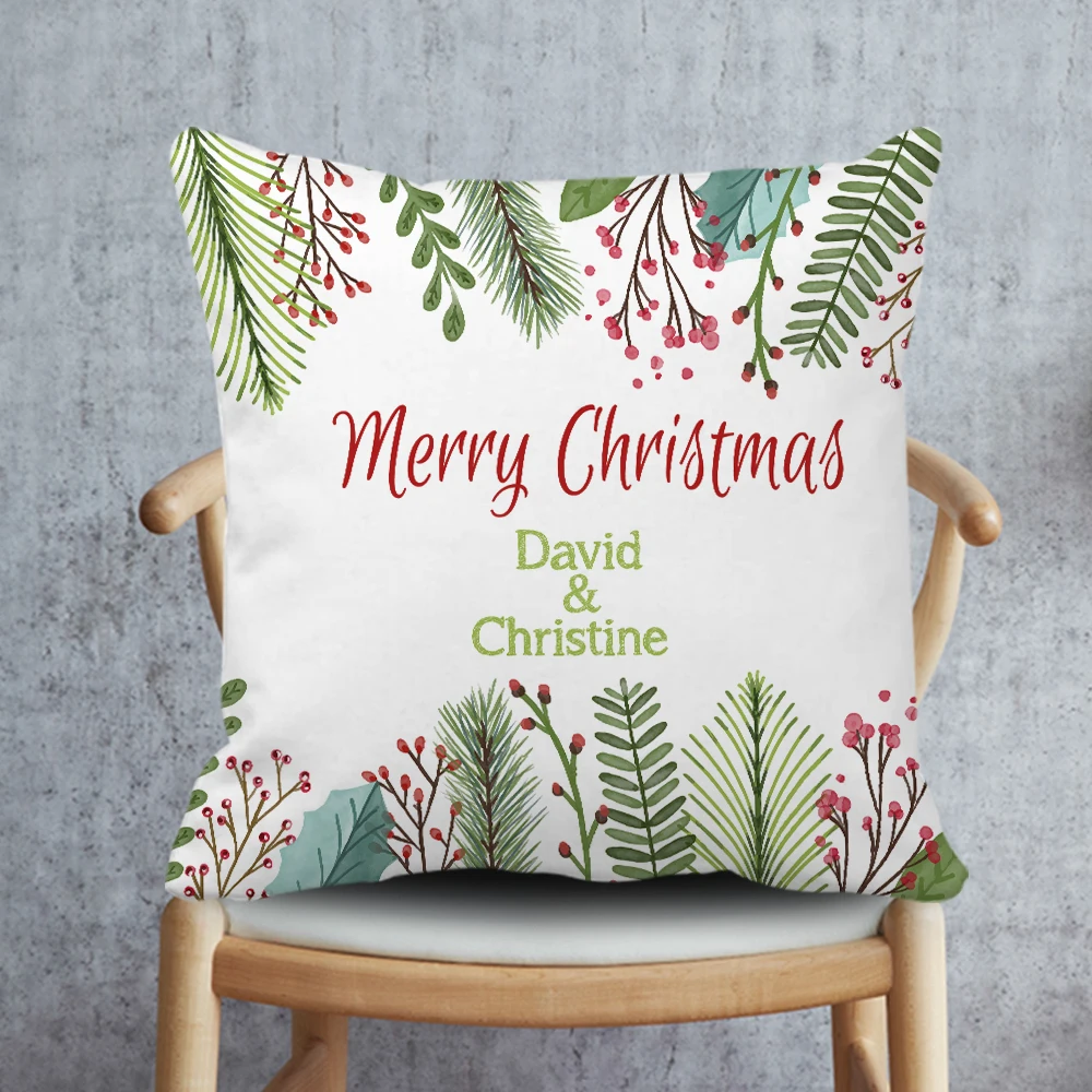 Custom Christmas Cushion Cover,Merry Christmas Pillowcase,Green Pillow