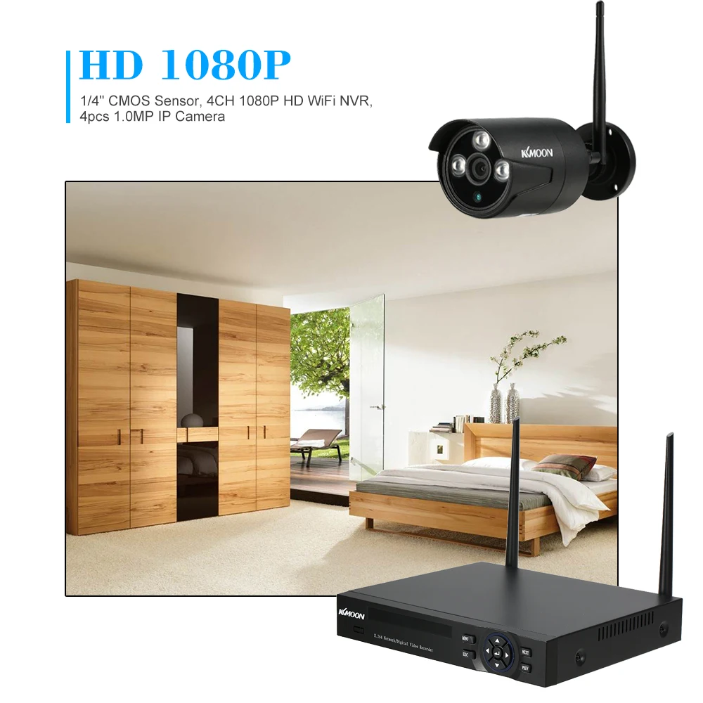 KKmoon 4CH 1080P Беспроводной NVR комплект Wi-Fi CCTV системы ИК Открытый Водонепроницаемый 720P 1.0MP IP камера P2P видеонаблюдения