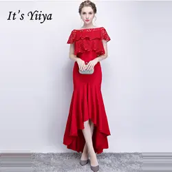 Это Yiiya вечерние платья 2018 цвет красного вина Лодка шеи короткий рукав «русалка» модные дизайнерские Элегантные торжественное платье LX1118