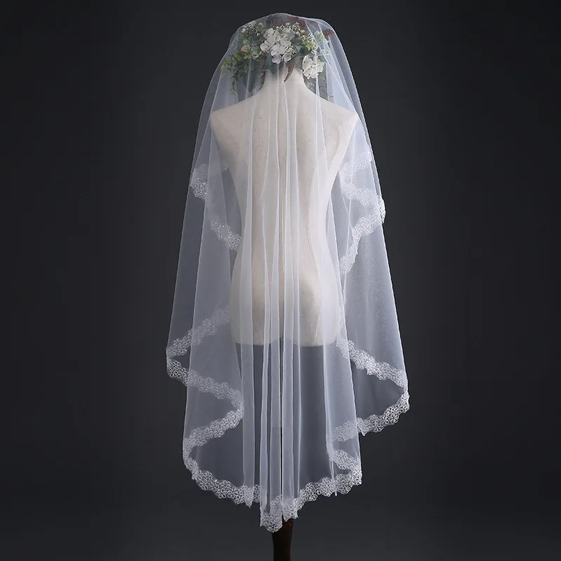 Simple Short Wedding Veil Lace Edge Bride Veil Wedding Accessories