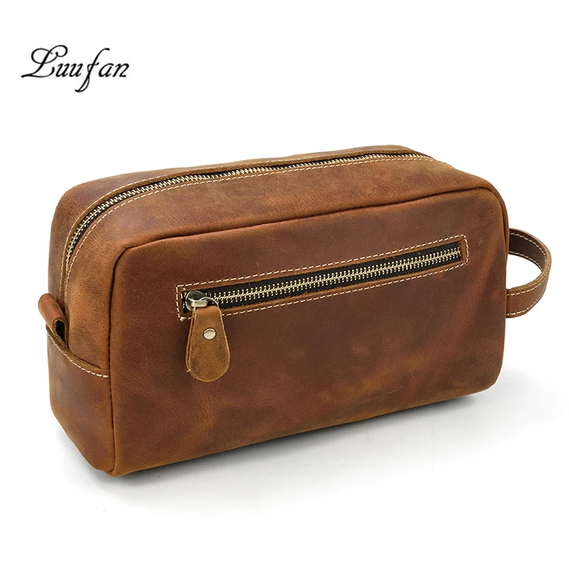 

Luufan Men Women Genuine Leather Hand Clutch Bag Big Capacity Cowhide Wash Storage Bag With Wrist Belt Hand Caught Clutches