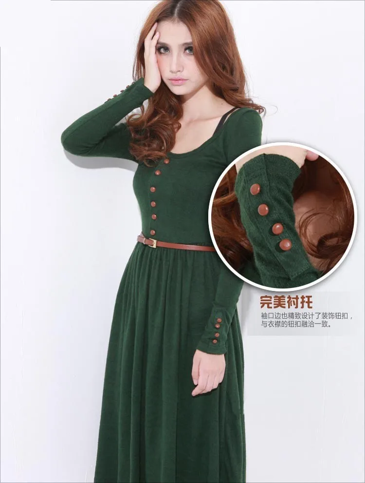 Hot Sale! new 2015 women winter dress pure color casual dress long