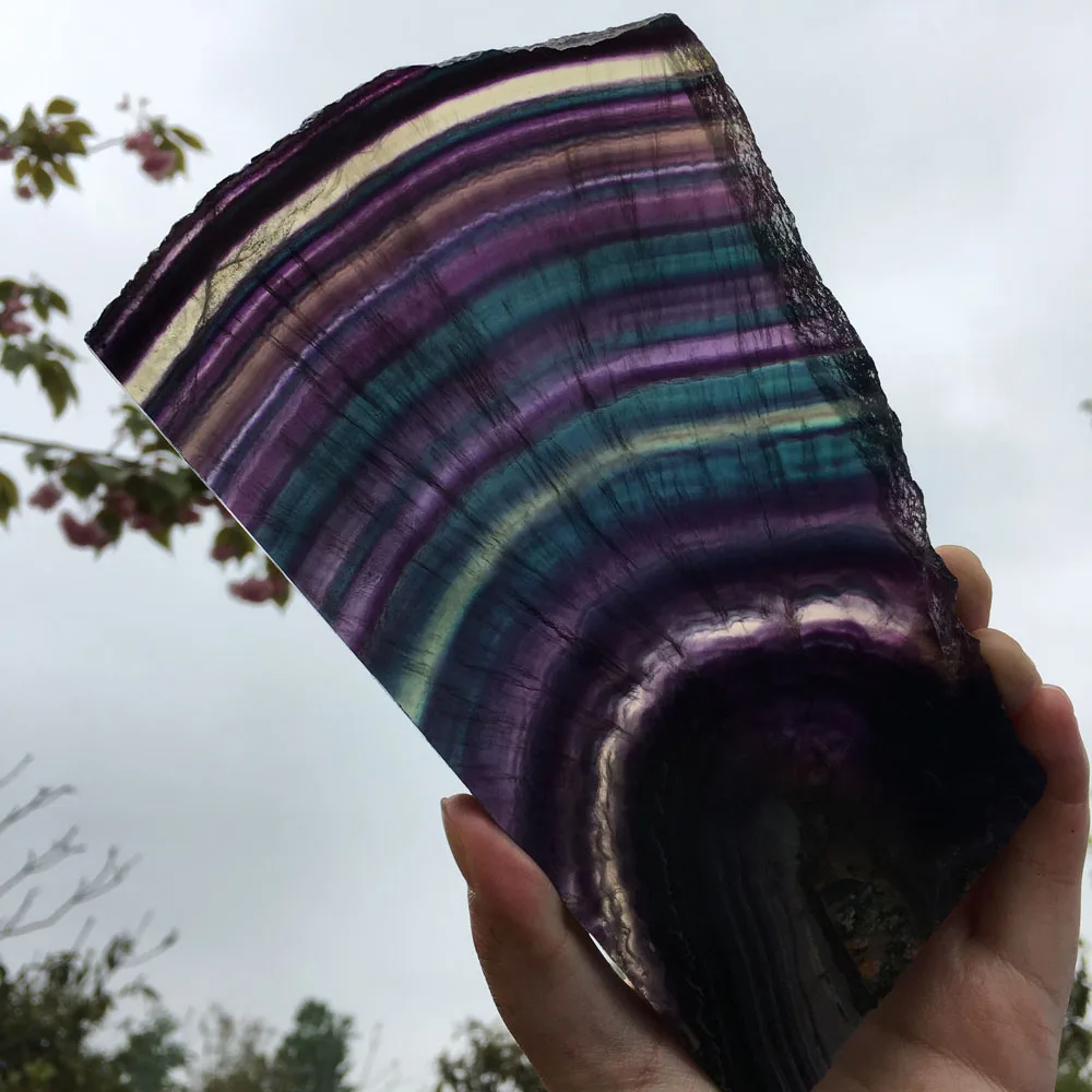 

hot sale natural large fluorite slice crystal stone healing