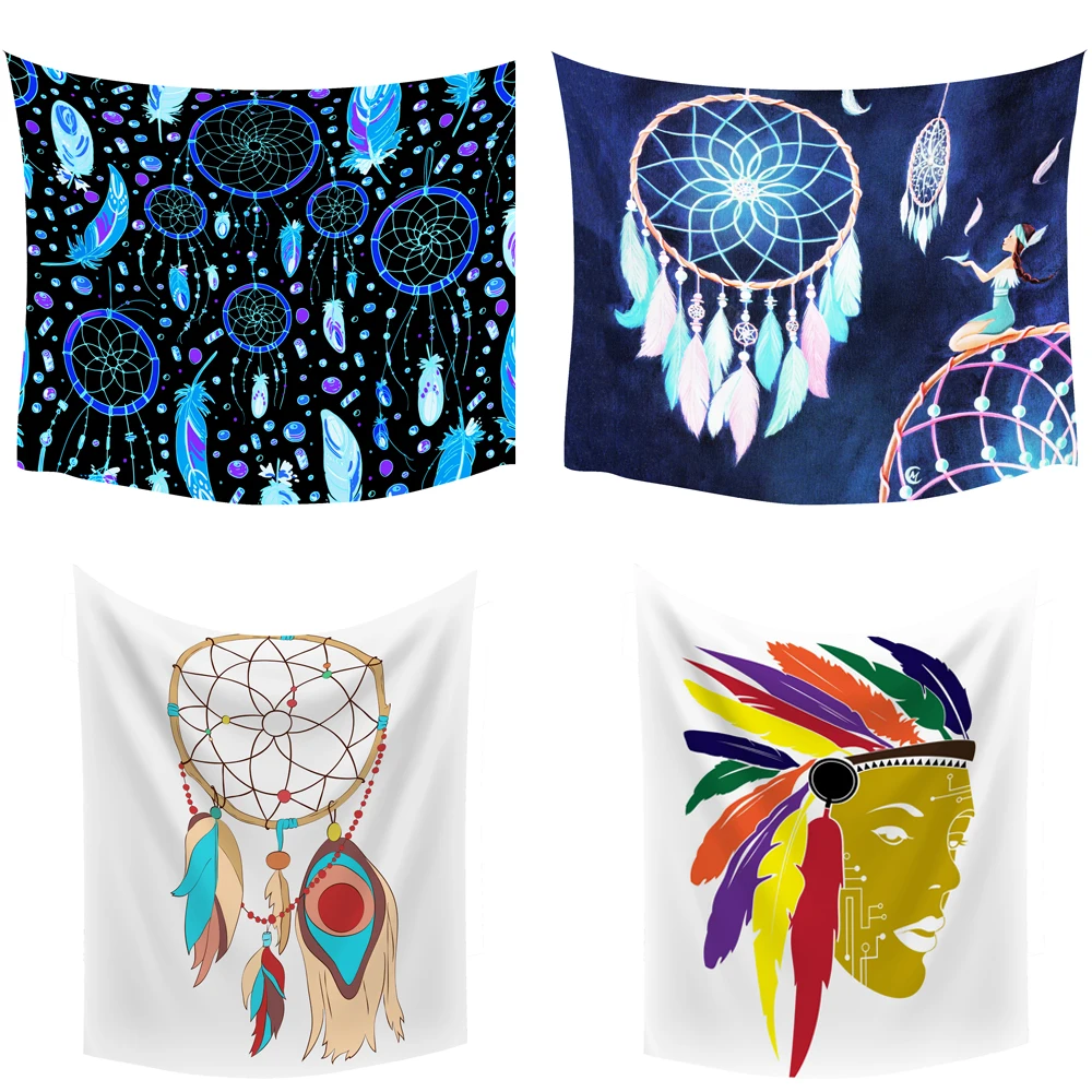 

HD Dreamcatcher Tapestry Decorative Feather Indian Fabric Wall Hanging Decor Polyester Curtains Plus Table Cover Yoga