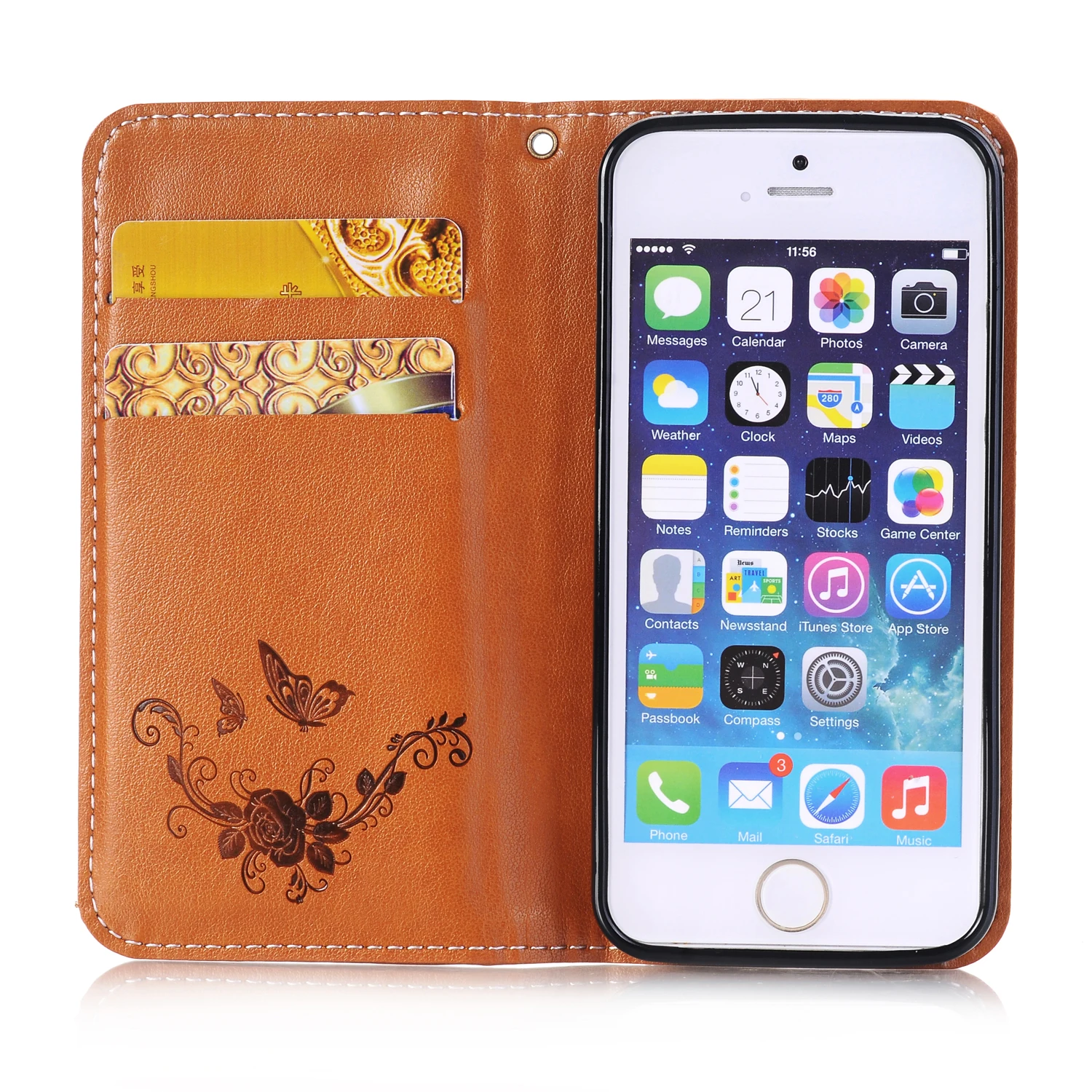 For iPhone 5 5S Fashion Flower Printing Luxury PU Leather Wallet Flip Cover Phone Case for iPhone SE Case with Card Slots Bag