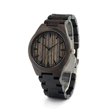 BOBO BIRD I20 Mens Nature Ebony Wooden Watch Simplicity Causal Wood Quartz Wrist Watch for Men with All Wood Band in Gift Box