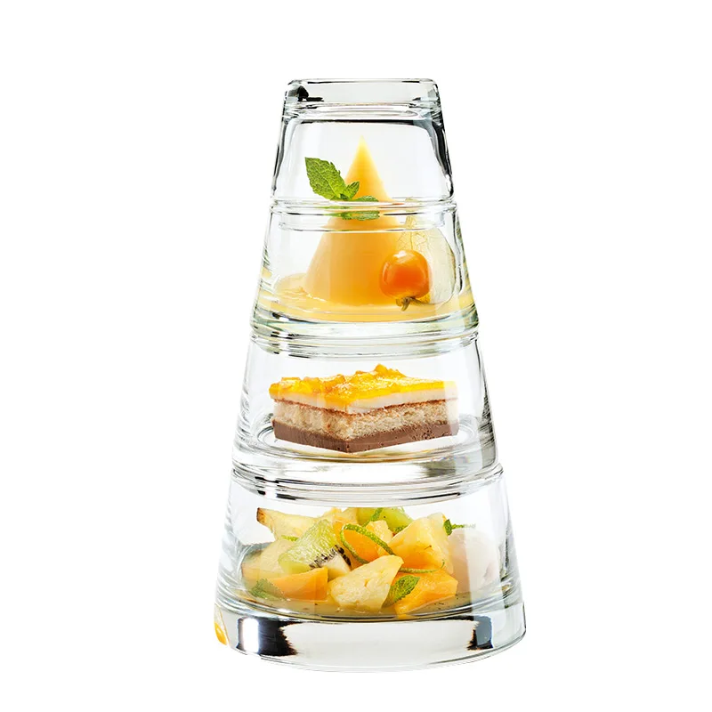 

Creative Dessert Multi-Layer Glass Plate Salad Bowl Cup Western Restaurant Coffee Shop Dessert Bowl Set