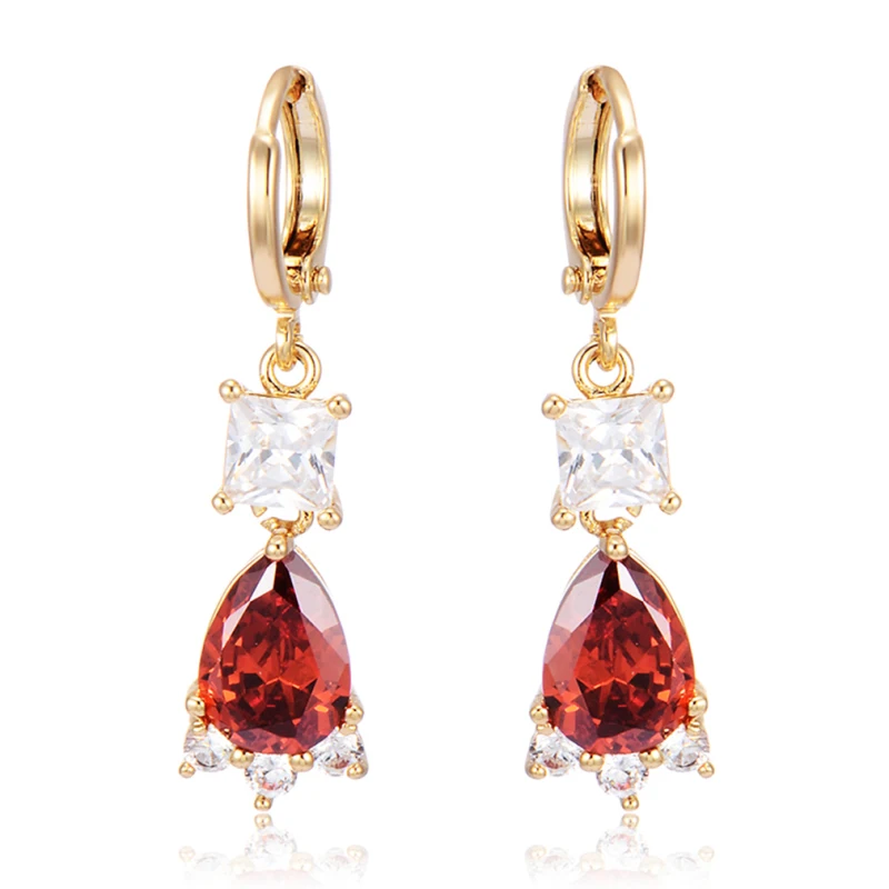 

4Colors Available Yellow Gold Color Square CZ Teardrop Zircon Charm Drop Dangle Earrings Fashion Womens Jewelry Bijoux for Party