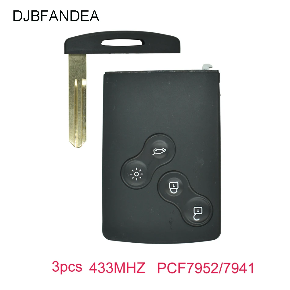 

DJBFANDEA 3PCS/Lot 433Mhz PCF7952 Chip 4 Button Remote Key Smart Card Car Key For Renault Koleos Clio Megane Scenic Laguna