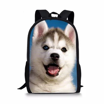 

THINK Kids Backpacks 3D Animal Huskie Puppy Print Travel Casual Bags Children Polyester Student Book Bags Customize kids Gift