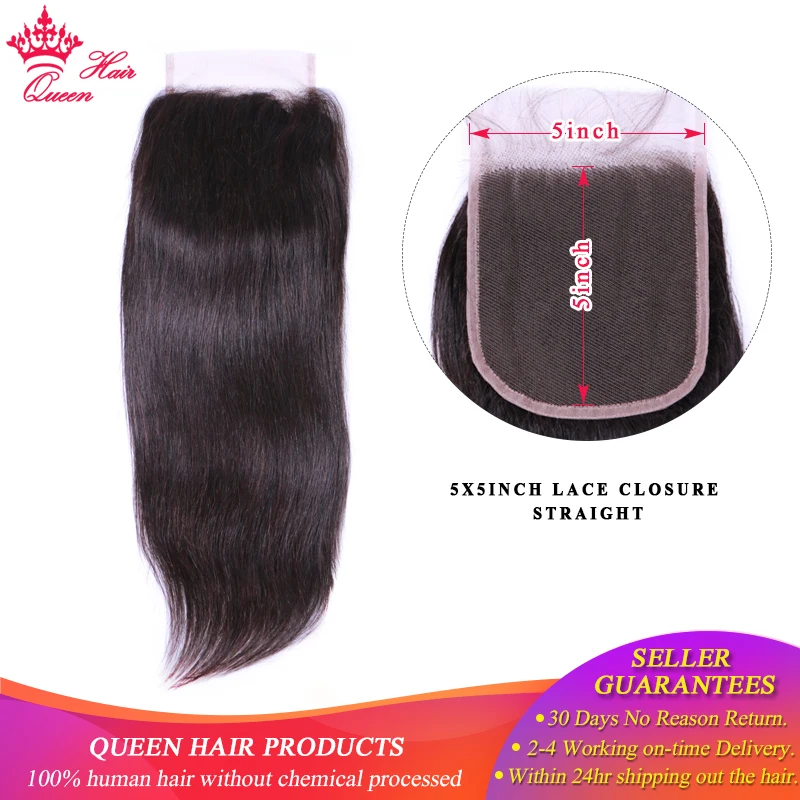 Queen Hair 5x5 закрытие шнурка прямые человеческие волосы с ребенком среднего
