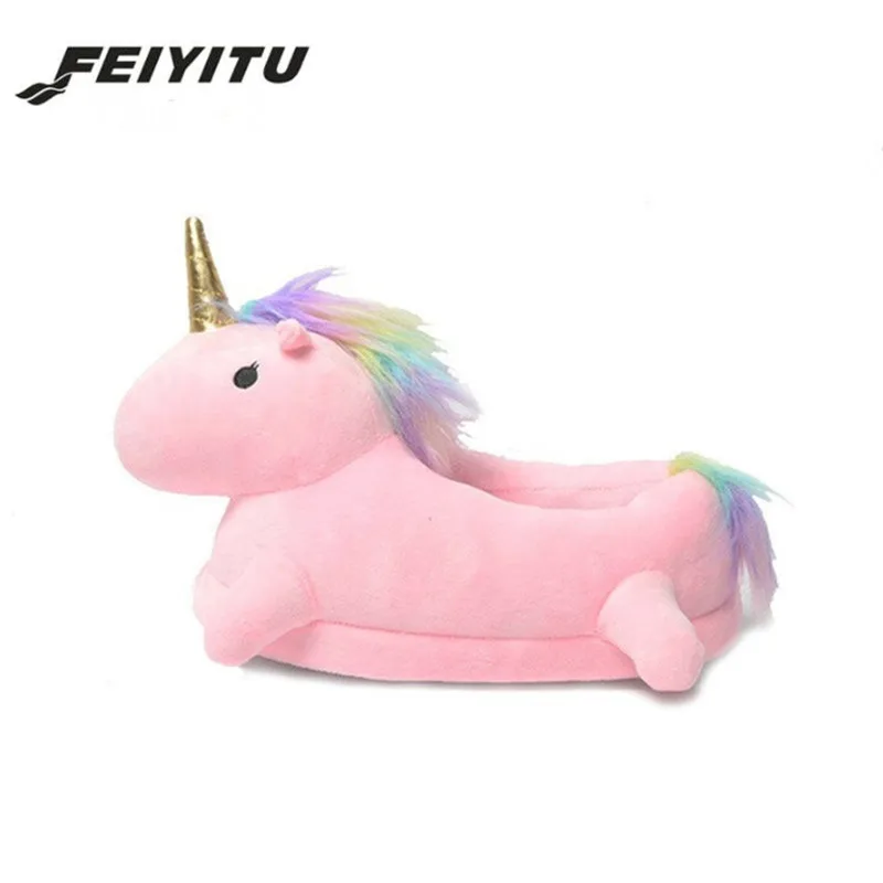 

NEW Winter lovely Home flock latex solid indoor plush unicorn slippers house mules platform flip flops shoes pink purple white